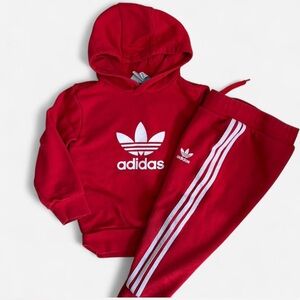 adidas Red Hooded Sweatshirt and Matching Joggers